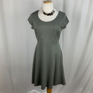 Nearly New Gray Scoop Neck Cap Sleeves Fit & Flare Dress